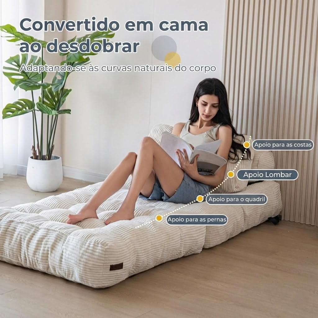 Poltrona Dobrável 2 em 1 com Colchão e Apoio para Costas