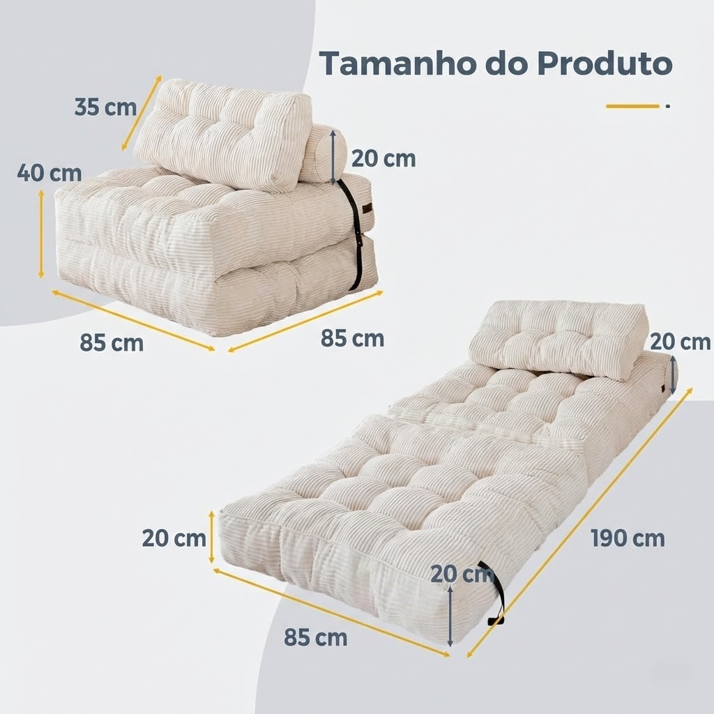 Poltrona Dobrável 2 em 1 com Colchão e Apoio para Costas