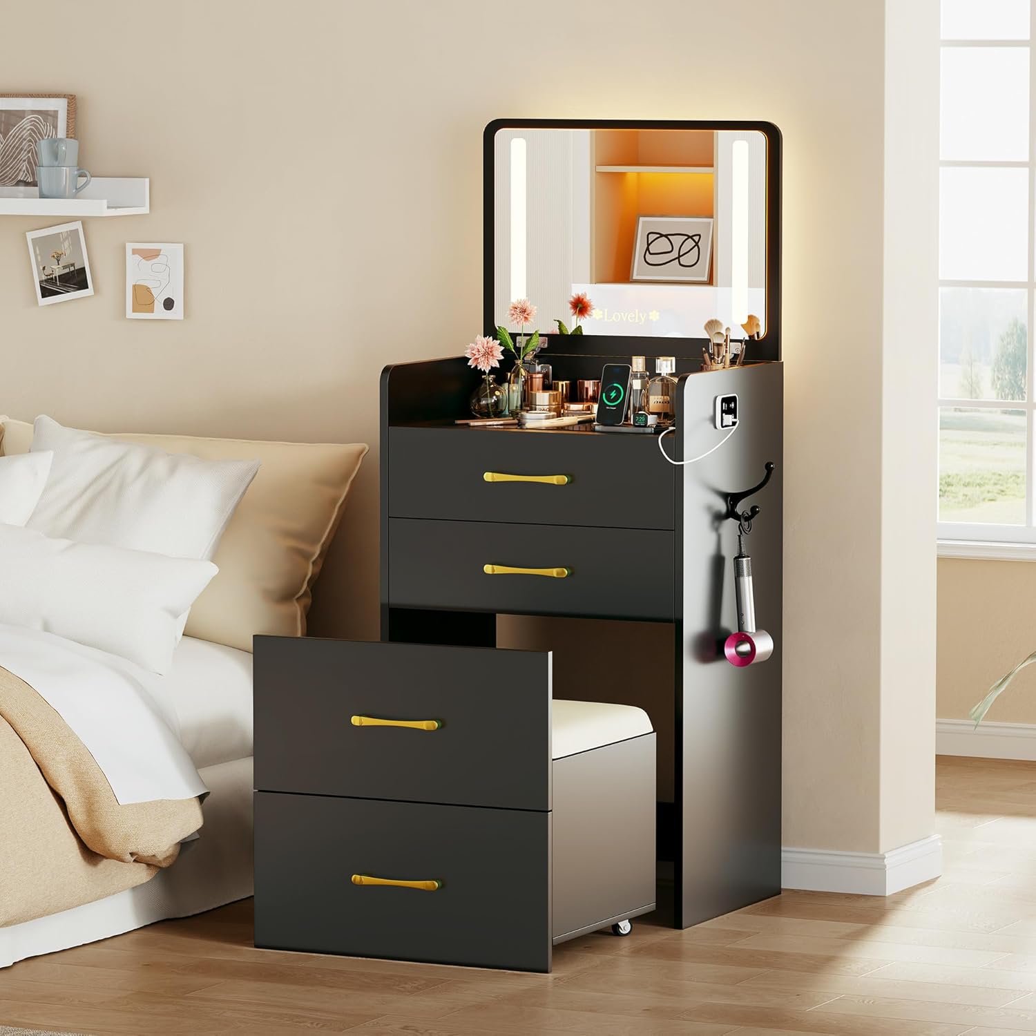 Penteadeira Compacta 3 em 1 com Espelho Iluminado