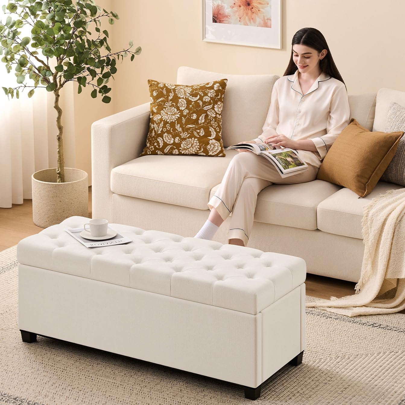 Banco Estofado com Baú e Tampa Ideal para Quarto e Sala