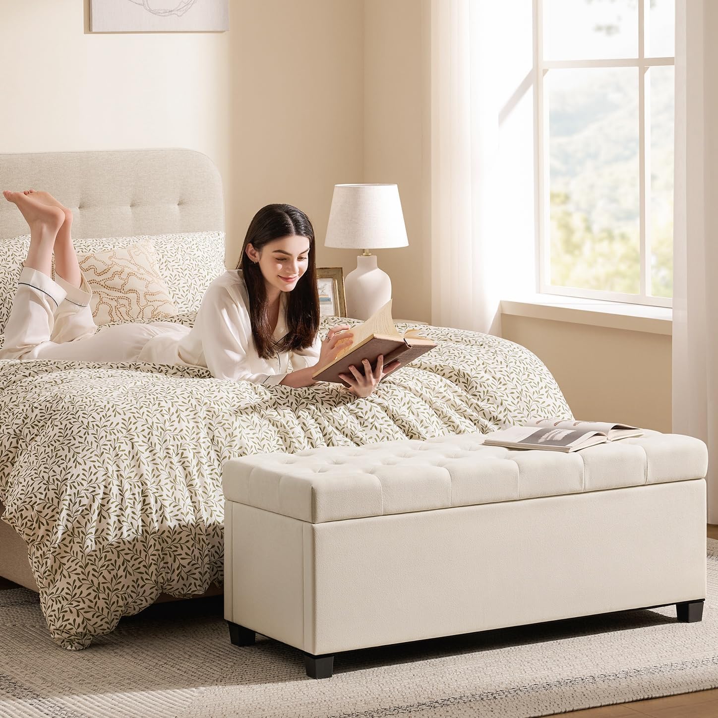 Banco Estofado com Baú e Tampa Ideal para Quarto e Sala