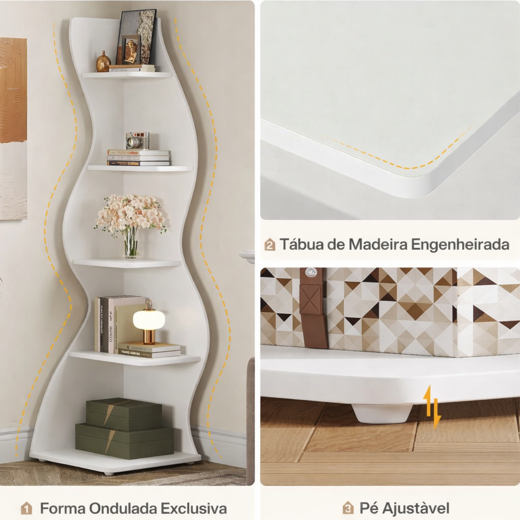 Estante de Canto Ondulada 5 Nichos com Design Moderno