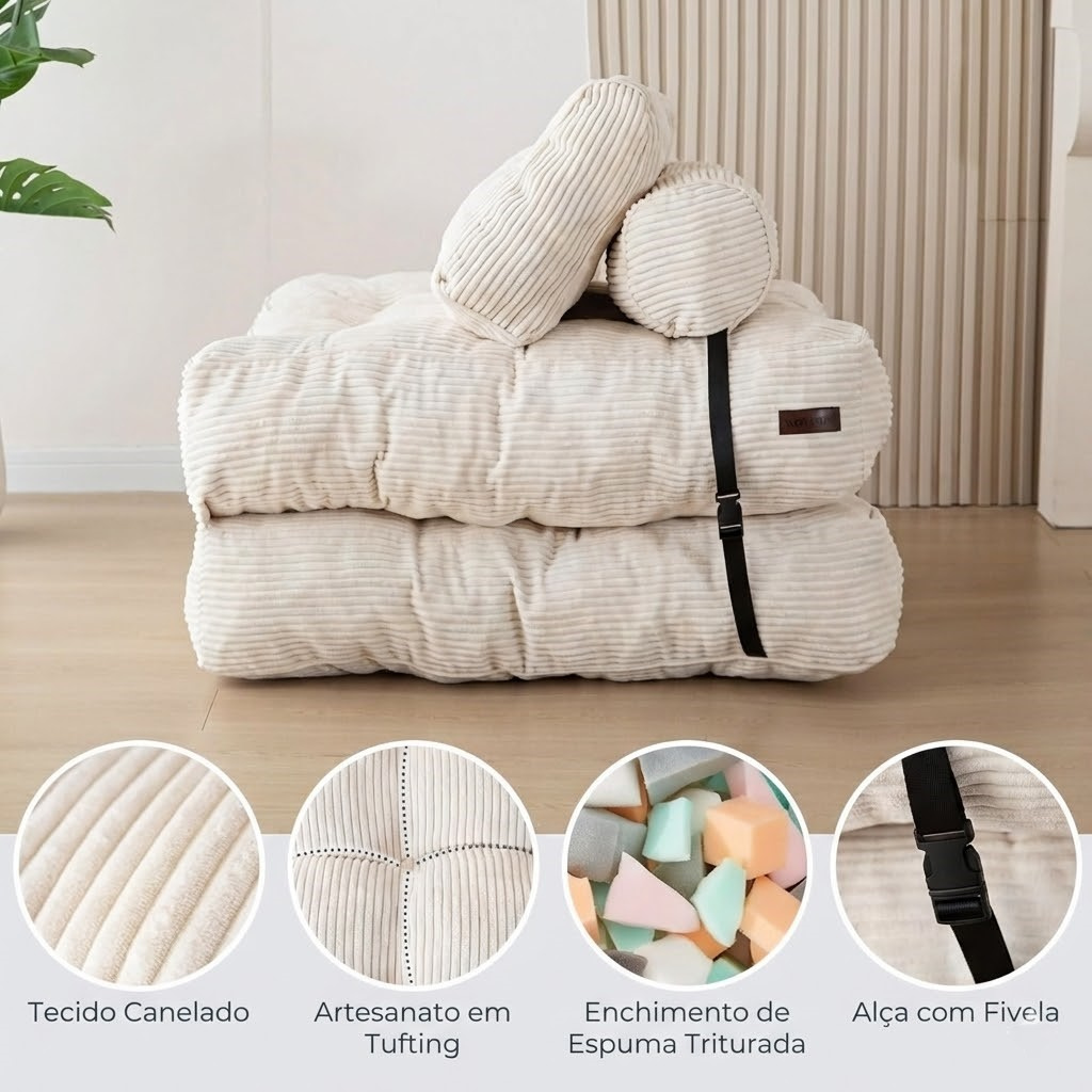 Poltrona Dobrável 2 em 1 com Colchão e Apoio para Costas