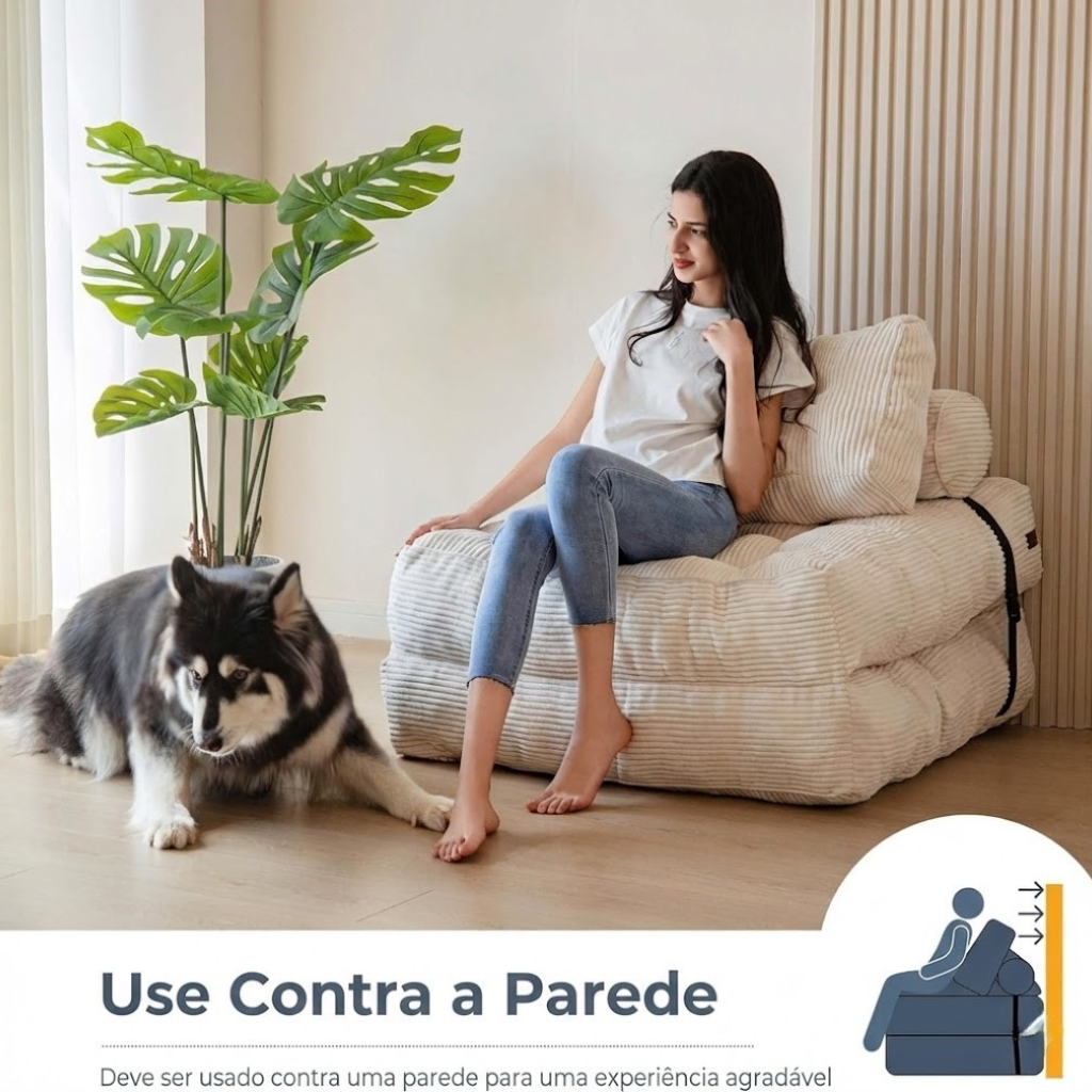 Poltrona Dobrável 2 em 1 com Colchão e Apoio para Costas