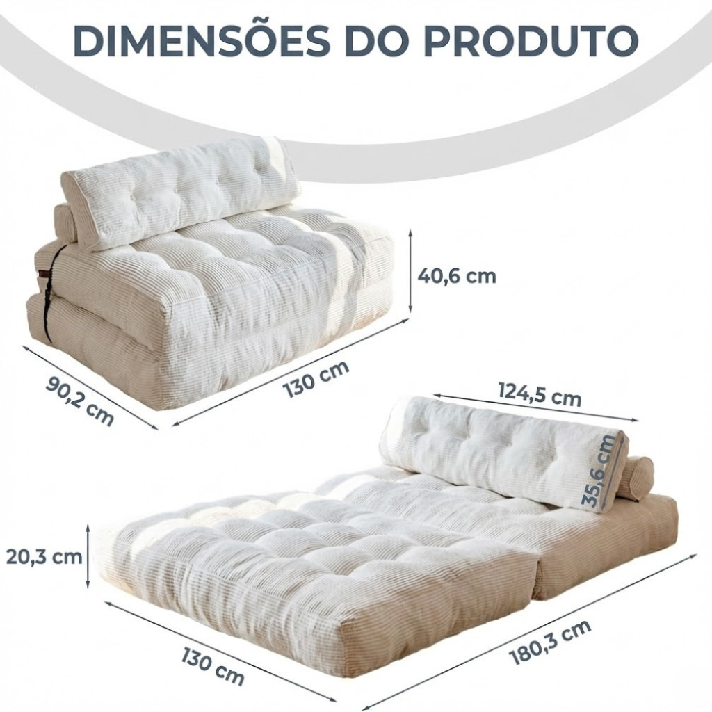 Poltrona Dobrável 2 em 1 com Colchão e Apoio para Costas