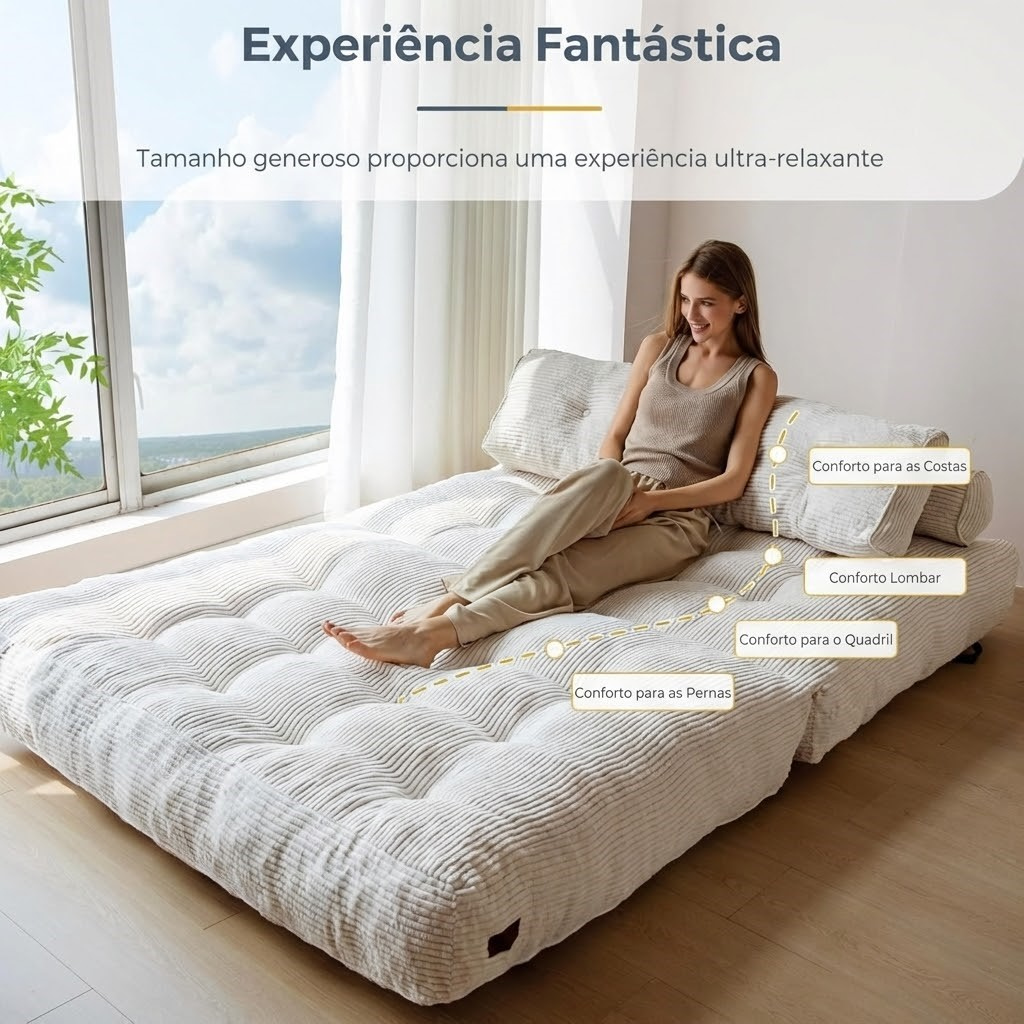 Poltrona Dobrável 2 em 1 com Colchão e Apoio para Costas