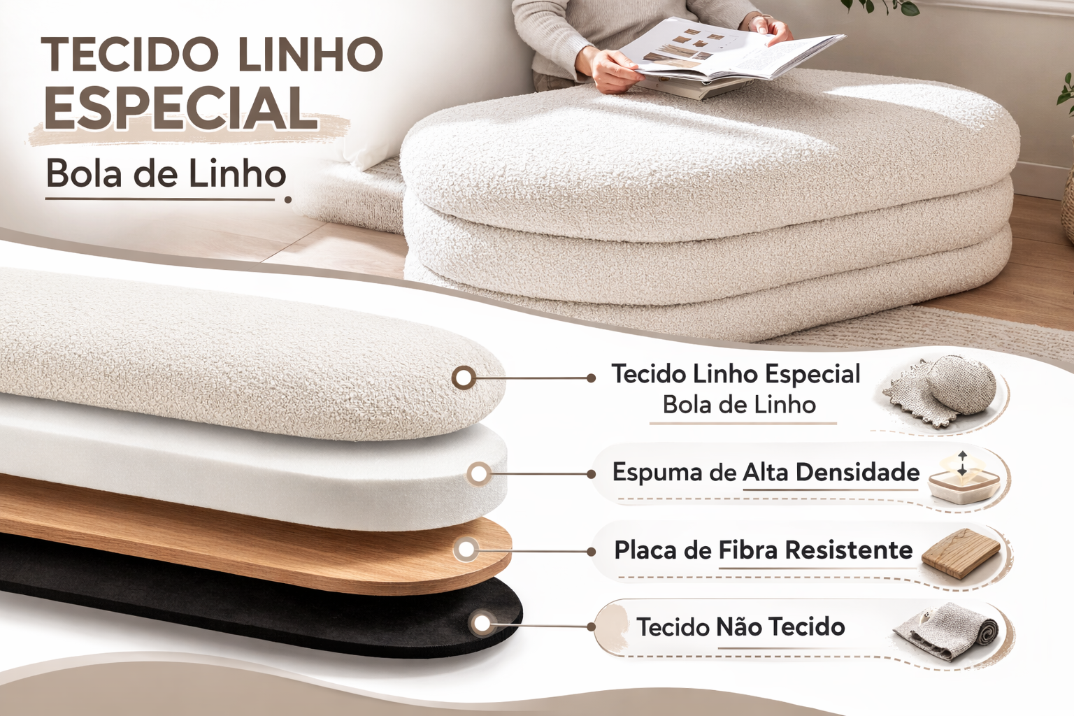 Banco com Baú Estofado para Quarto, Sala ou Hall de Entrada