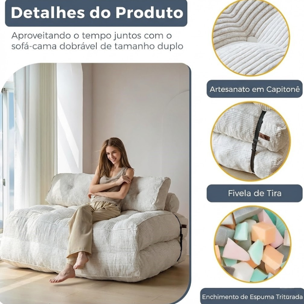 Poltrona Dobrável 2 em 1 com Colchão e Apoio para Costas