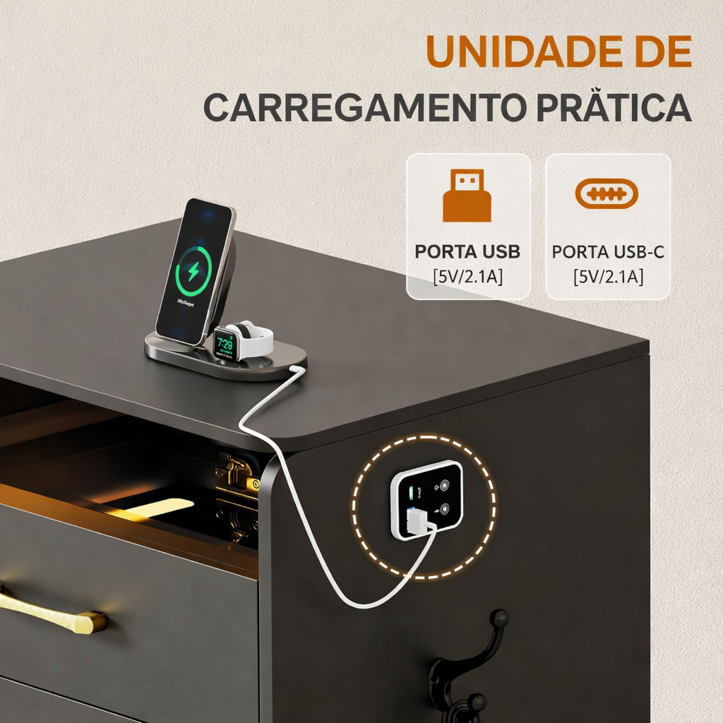 Penteadeira Compacta 3 em 1 com Espelho Iluminado